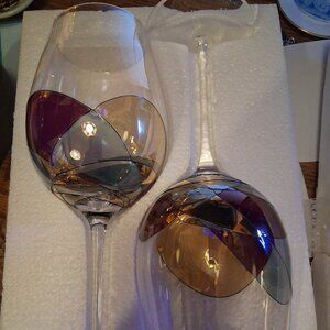Set of 2 Milano Inspired Bezrat Mosaic Wine Glasses NEW GORGEOUS ! *READ*